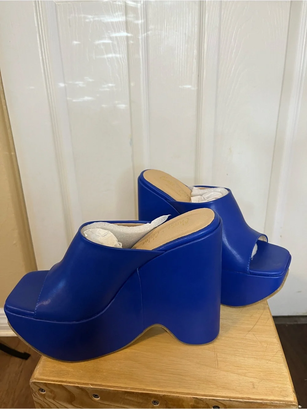 Chase + Chloe Astra Electric Blue Platform Open Toe Wedge Mules NWB